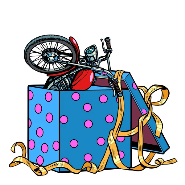 Motocicleta en una caja de regalo — Vector de stock