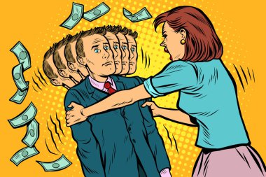 para talebi. Karısı kocasını sallıyor. Kadınlar ve erkekler eşit olmayan ilişkiler, sömürü