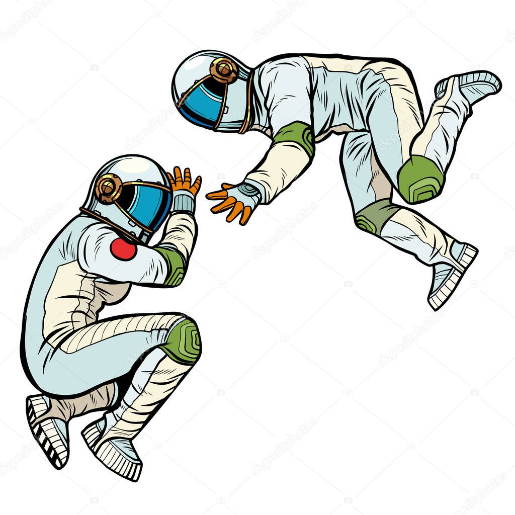 two astronauts in zero gravity