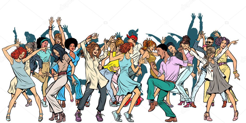 Group of dancing youth, isolate on a white background