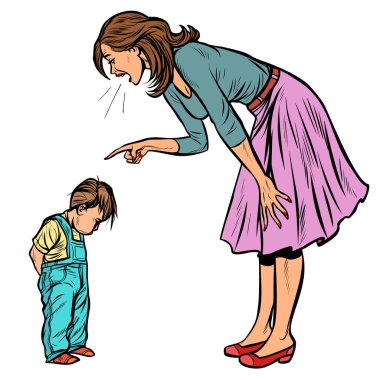 mother and guilty son. isolate on white background clipart