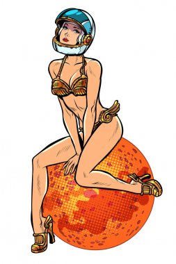 Kırmızı gezegen Mars seksi güzel kadın astronot içinde Bikini