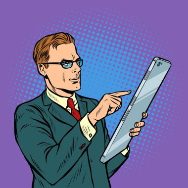 büyük ekran ile işadamı ve akıllı telefon