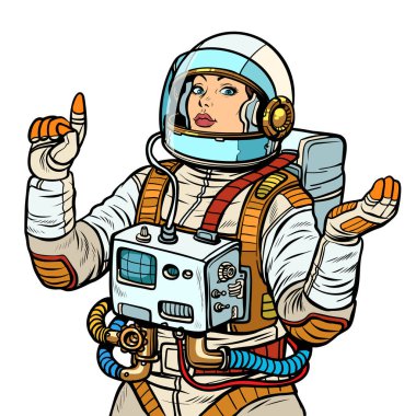 kadın astronot, uzay keşif beyaz arka planda izole