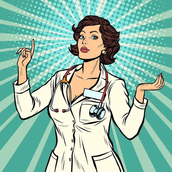 Mujer médico presentación gesto — Vector de stock