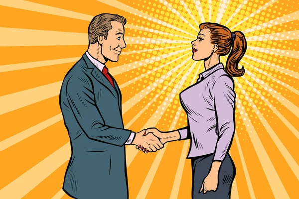 Homem e mulher empresário handshake —  Vetores de Stock