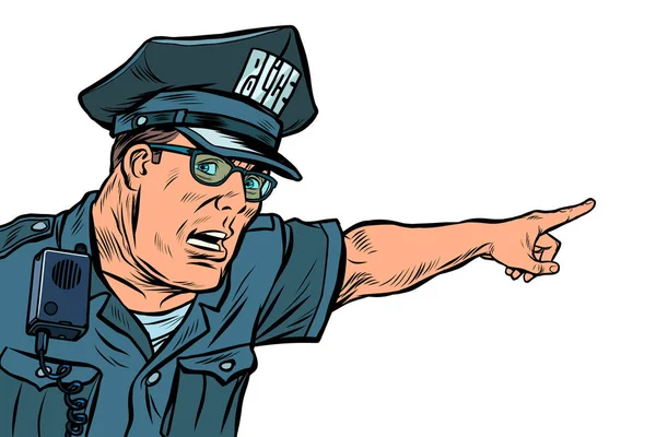 Policjant policyjny punktów kierunkach. Izolowanie na białym tle — Wektor stockowy