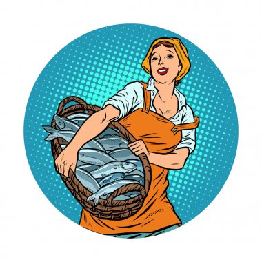 Kadın balıkçı balık açık artırması.