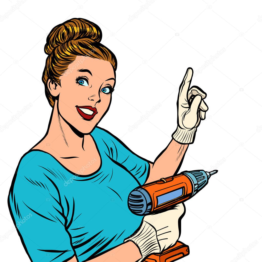 woman with hand drill