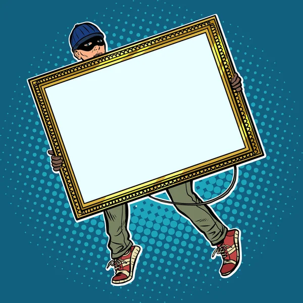 A thief steals a painting — Stock Vector