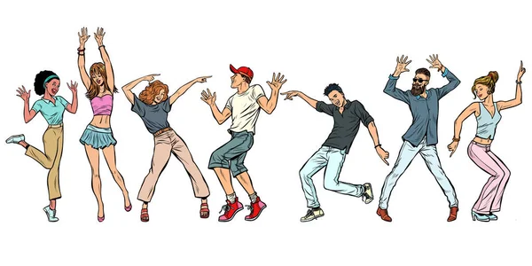Zbioru. Młodzi ludzie tańczą. mężczyźni kobiety chłopcy dziewczyny — Wektor stockowy