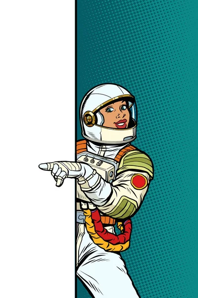 アフリカの女の子の女の子の宇宙飛行士。スペースポスターをコピーするポイント — ストックベクタ