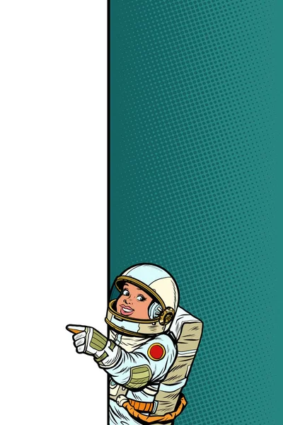 Κορίτσι κόρη αστροναύτη. Σημείο για να αντιγράψετε διαστημική αφίσα — Διανυσματικό Αρχείο