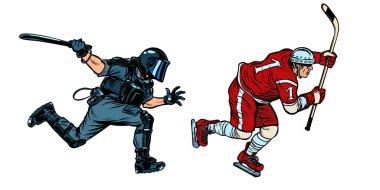 hokey oyuncusu. bir cop ile toplum polisi