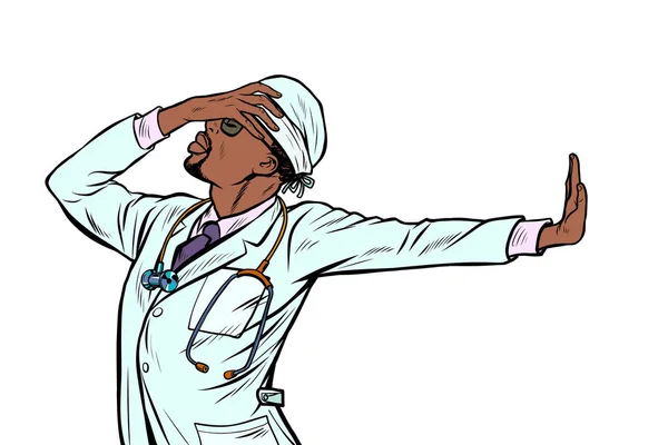 Läkare man medicin. skam förnekelse gest nej — Stock vektor