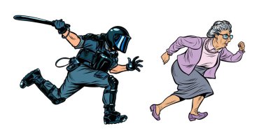Yaşlı kadın emekli. bir cop ile toplum polisi