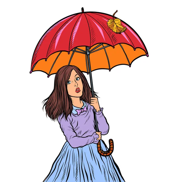 Sonbahar. şemsiyeli kız — Stok Vektör
