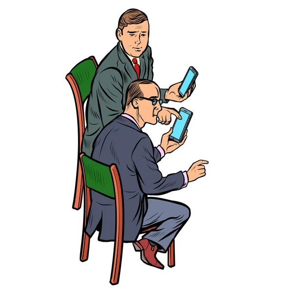 Rencontre homme d'affaires avec smartphone — Image vectorielle