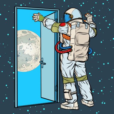 astronot ayın kollarını açar