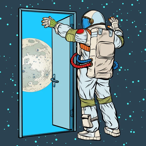 Astronaut opens the arms of the moon — Stock Vector