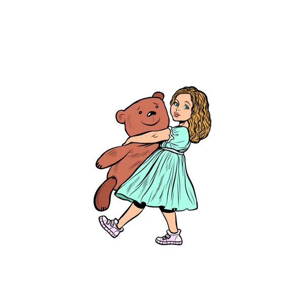 Malá holka a hračka medvěd — Stockový vektor