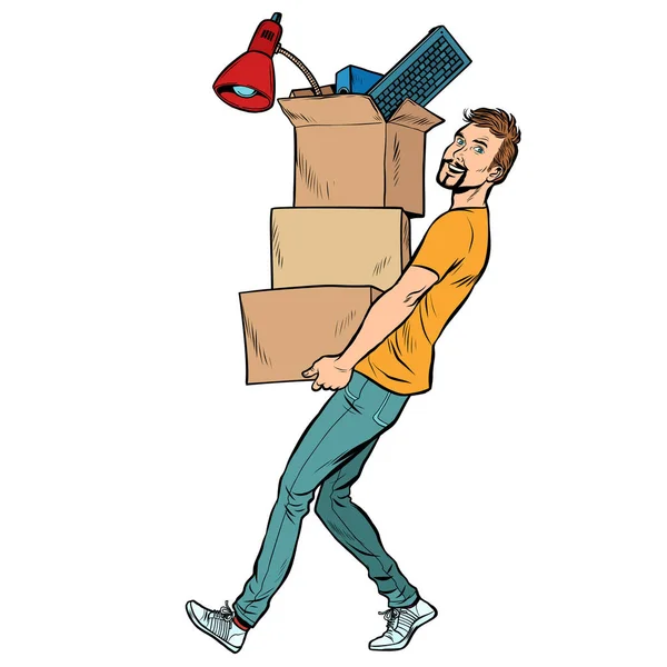 Hombre con cajas en movimiento — Vector de stock