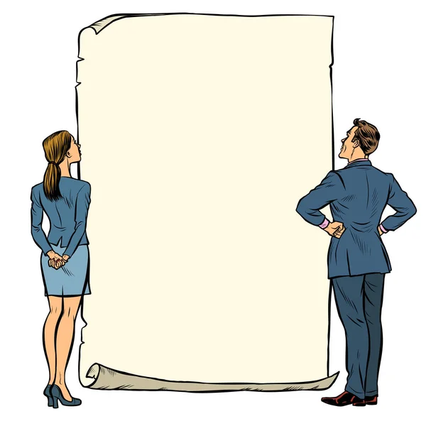 Hombre y mujer banner en blanco — Vector de stock