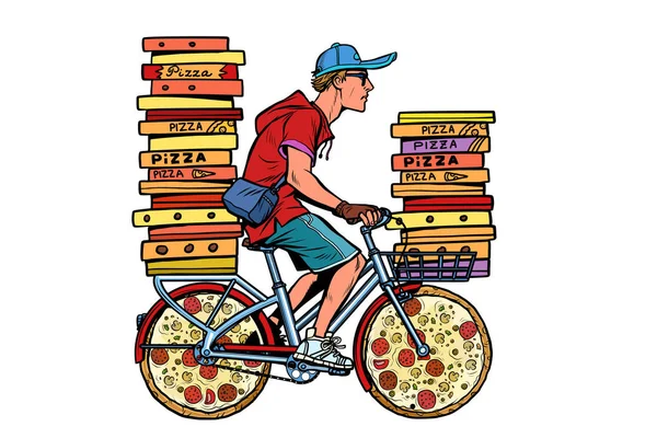 Доставка пиццы. велосипедные курьерские услуги — стоковый вектор