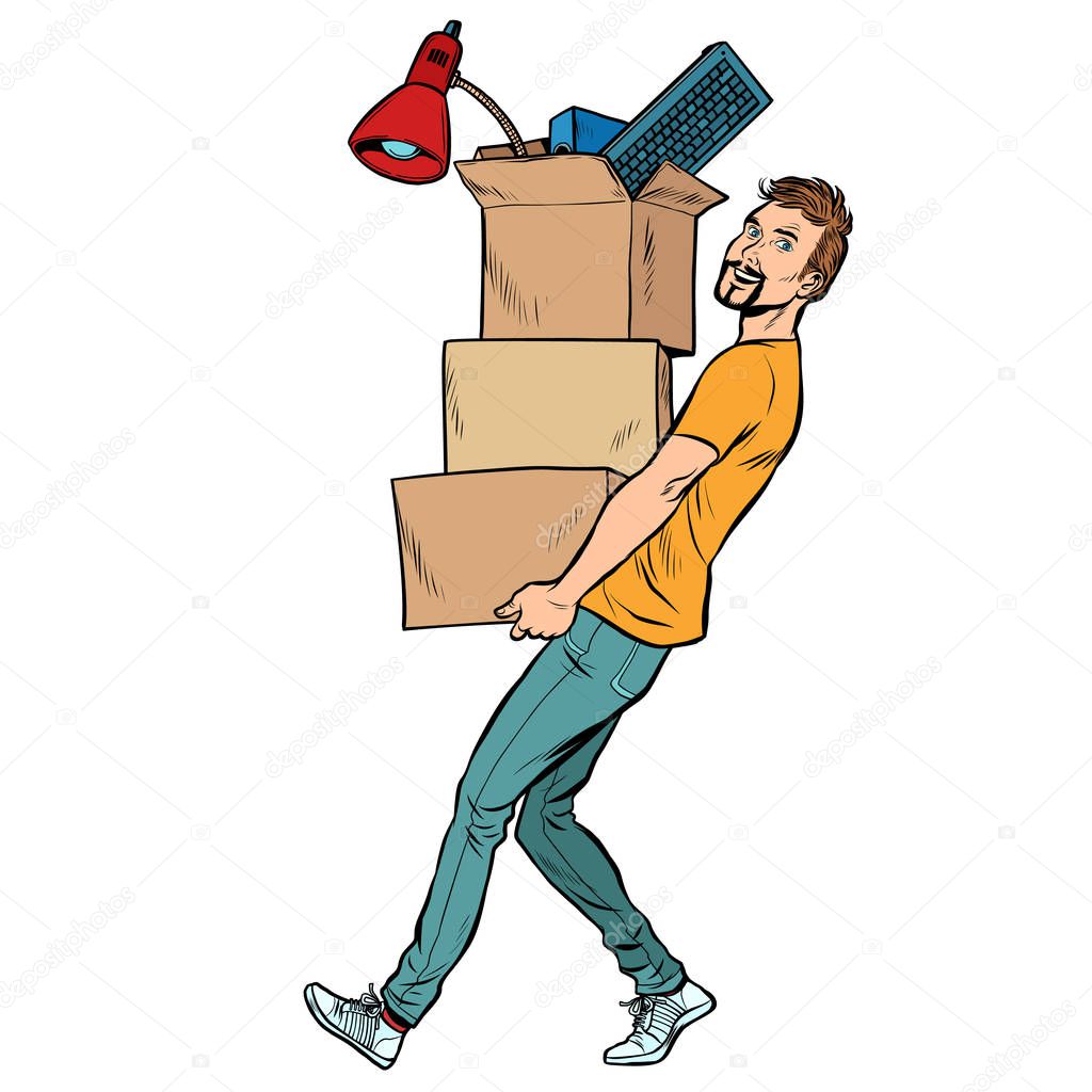 man with boxes moving