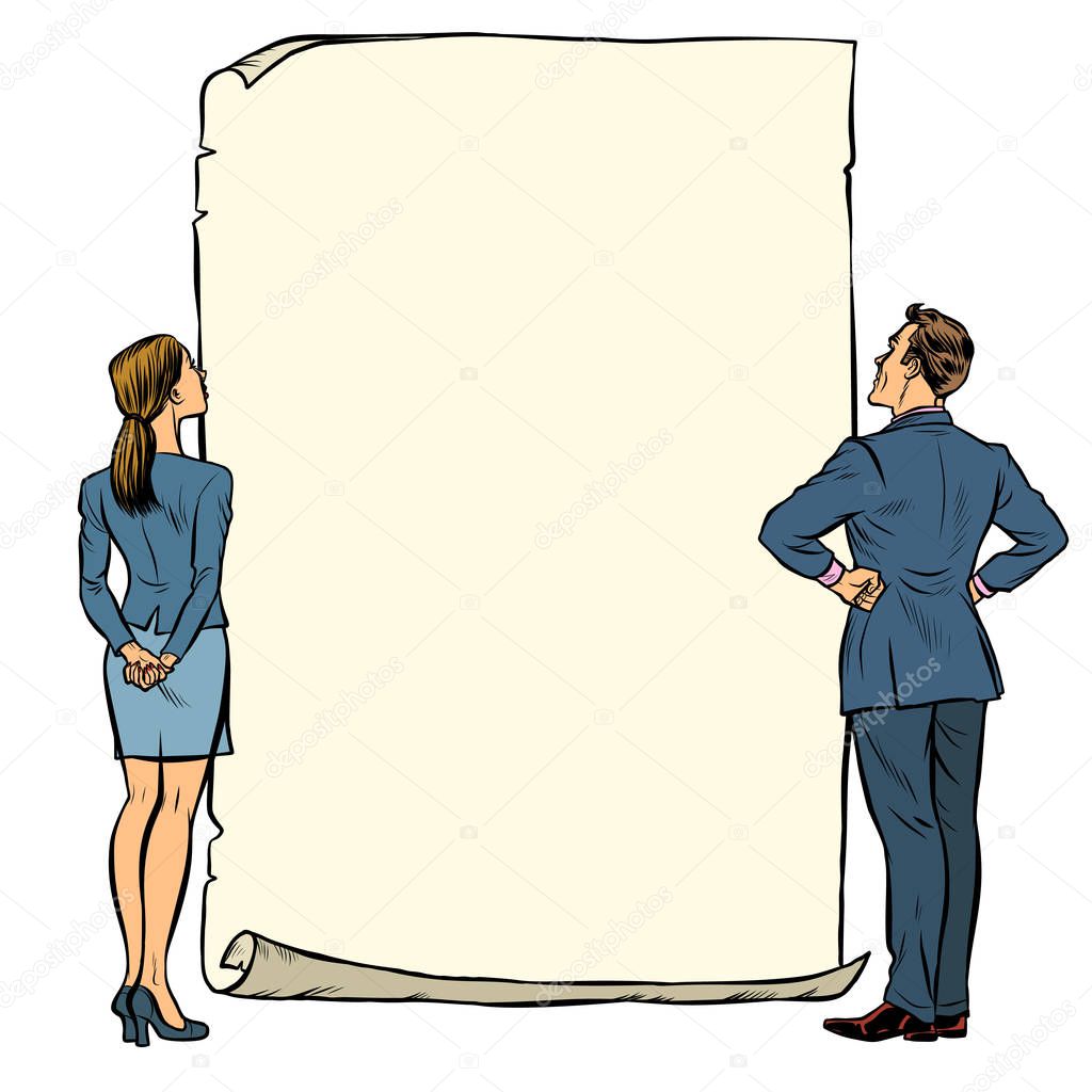 man and woman blank banner