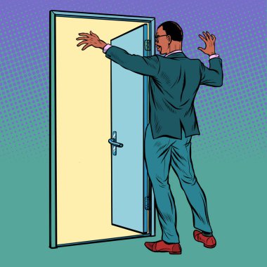 Pop art Afrikalı adam, tebrik kapıyı açar