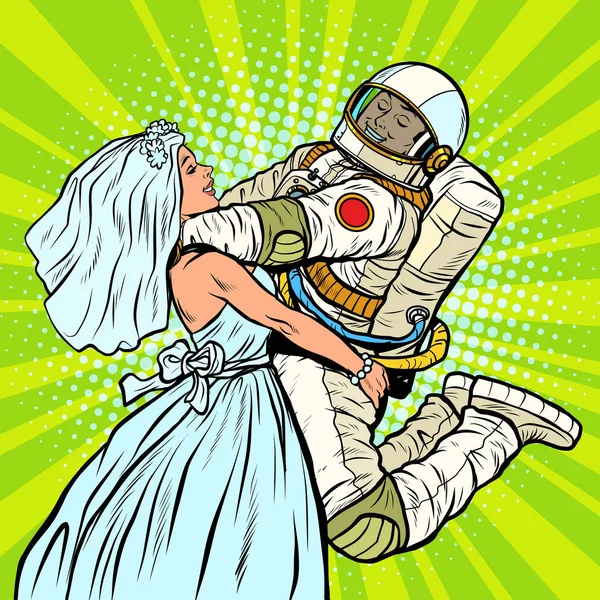 Brautpaar bei der Hochzeit. Astronaut und seine Frau — Stockvektor