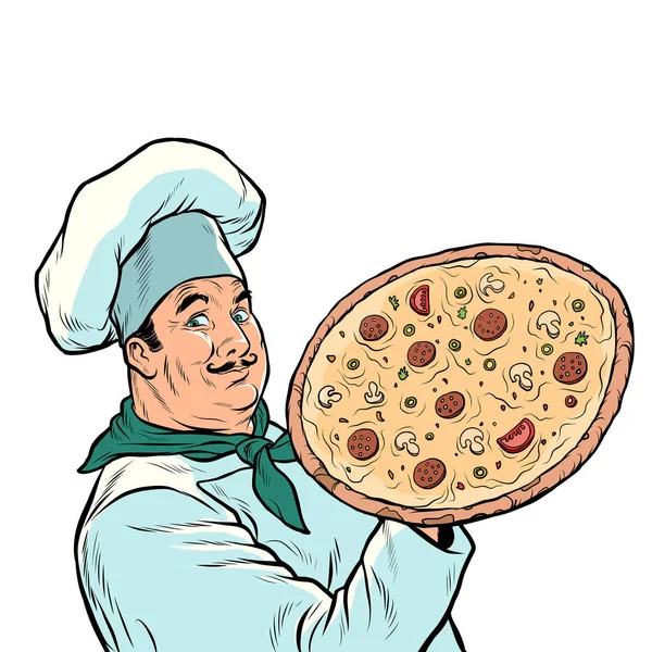 Chef italien avec pizza — Image vectorielle