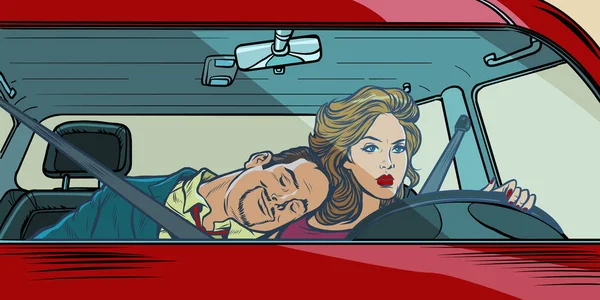 Γυναίκα οδηγός. ζευγάρι στο αυτοκίνητο ο σύζυγος και η γυναίκα — Διανυσματικό Αρχείο
