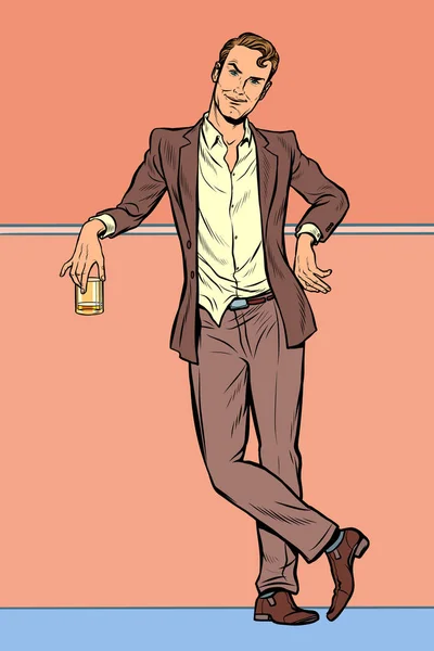Dandy Mann mit einem Glas Alkohol — Stockvektor