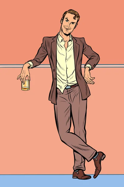 Dandy homme avec un verre d'alcool — Image vectorielle