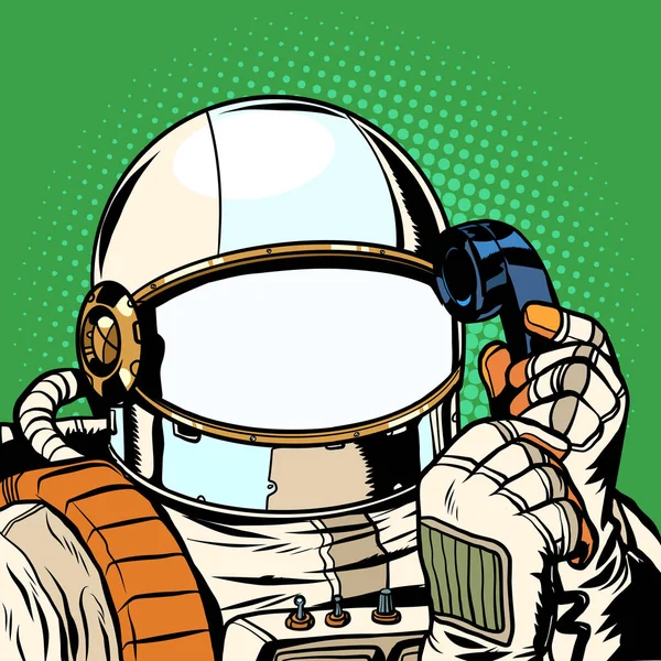 The astronaut is talking on the phone. empty spacesuit template — Stock Vector