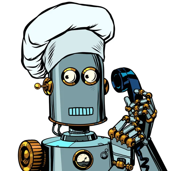 Il cuoco robot prende il menu dell'ordine, consegna del cibo — Vettoriale Stock