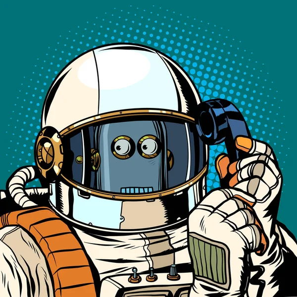 Робот космонавт розмовляє по телефону — стоковий вектор