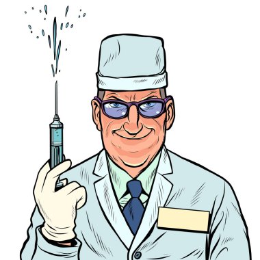 Şırıngalı doktor. Aşılama ve enjeksiyon