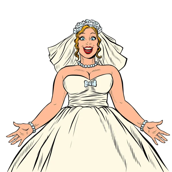 Joyeuse mariée heureuse en robe de mariée — Image vectorielle