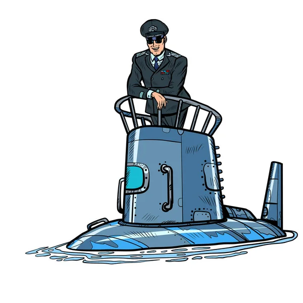Καπετάνιος ενός υποβρυχίου. Στρατιωτικό ναυτικό πλοίο — Διανυσματικό Αρχείο