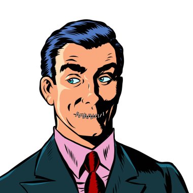 pop art man ağız beyaz arka plan üzerinde sansür gizli izole kilitli