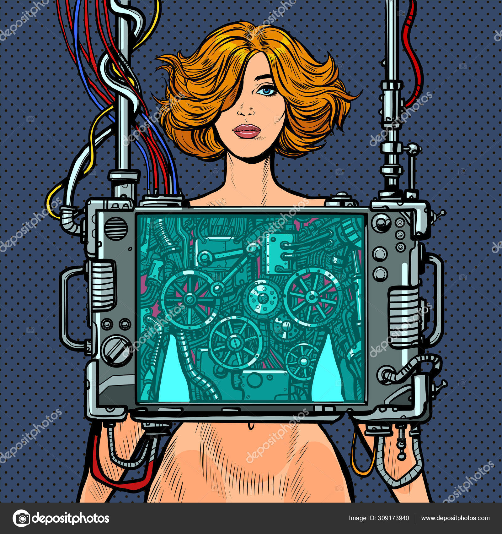 Cyberpunk robot desnudo mujer concepto de realidad virtual Vector