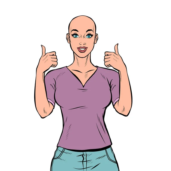 Лысая женщина с раком счастлива. Химиотерапия — стоковый вектор