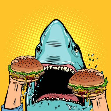 Aç köpekbalığı Burger yemek
