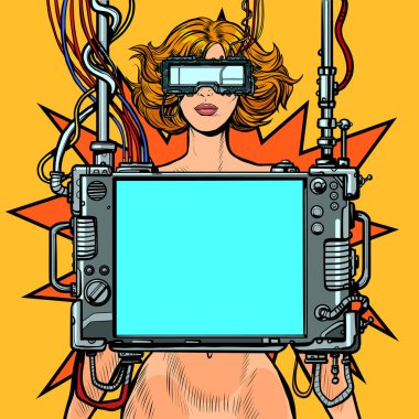 tıbbi araştırma. Cyberpunk çıplak kadın sanal gerçeklik kavramı