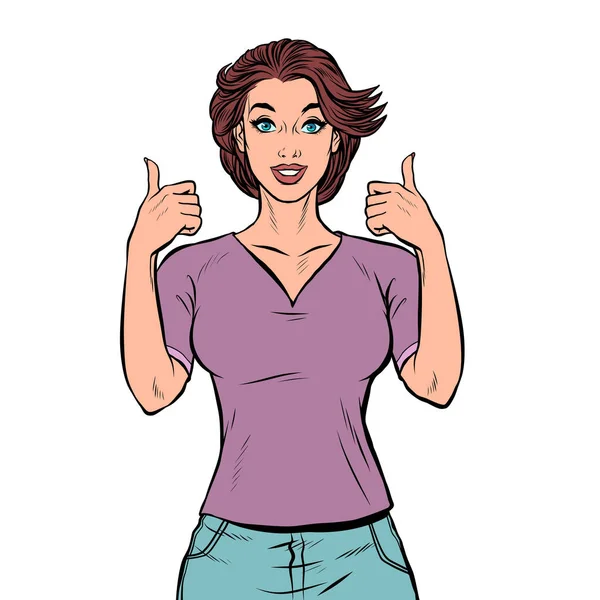 Vrouw thumbs up gebaar — Stockvector