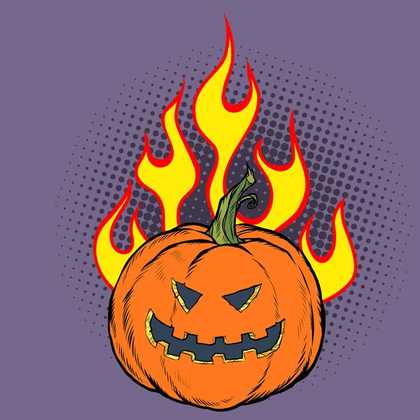 Zucca di Halloween tra le fiamme dell'inferno — Vettoriale Stock