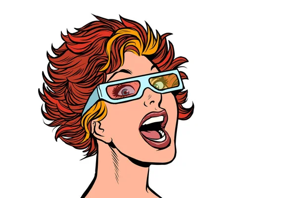Nő a film sztereó szemüveg — Stock Vector
